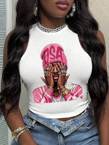 Letter printed U-neck vest top