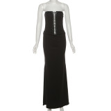 Strapless lace up sleeveless tight dress