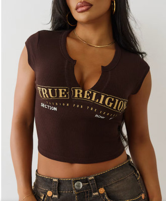 Short letter exposed navel T-shirt top