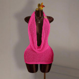 Backless knitted hip hugging short skirt