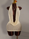 Backless knitted hip hugging short skirt