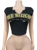 Short letter exposed navel T-shirt top