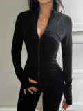 Zipper solid color long sleeved jacket