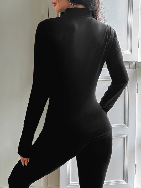 Zipper solid color long sleeved jacket