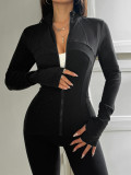 Zipper solid color long sleeved jacket