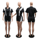 Short sleeved top and shorts splicing sports two-piece set