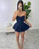 Bralette-style sleeveless denim A-line dress