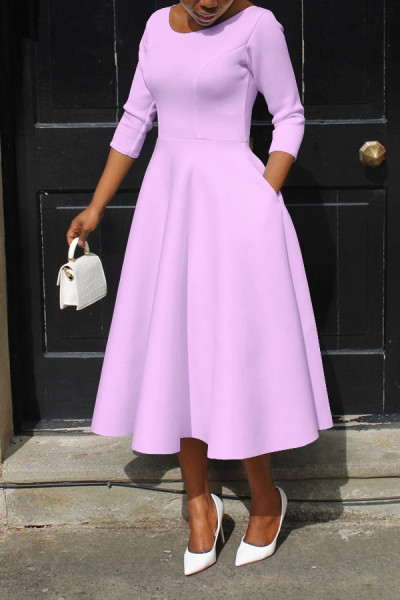 Solid color U-neck pocket oversized dress
