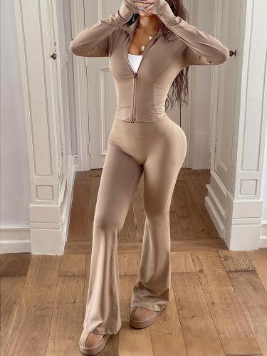 Yoga long sleeved zipper jacket long pants set