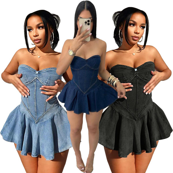 Bralette-style sleeveless denim A-line dress