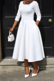 Solid color U-neck pocket oversized dress