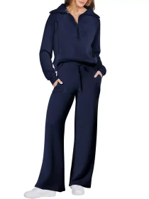 Sports suit zipper long sleeved sweatshirt wide leg pants two-piece set