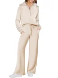 Sports suit zipper long sleeved sweatshirt wide leg pants two-piece set