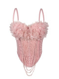 Handmade floral tassel camisole, backless strapless, and fishbone corset worn externally