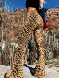 Leopard Print Micro Flare High-Waisted Elastic Leggings