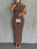Water ripple sloping shoulder dress
