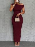 Water ripple sloping shoulder dress