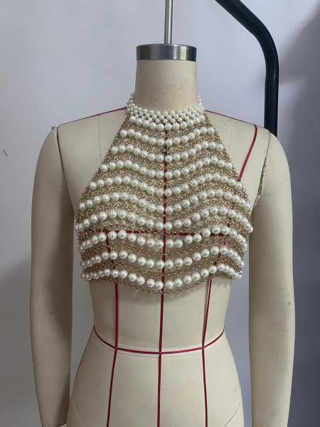 Handmade shell chest chain pearl chain vest top