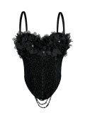 Handmade floral tassel camisole, backless strapless, and fishbone corset worn externally