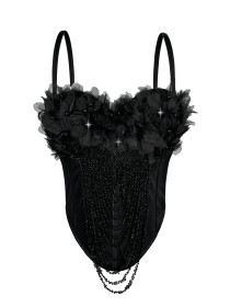 Handmade floral tassel camisole, backless strapless, and fishbone corset worn externally