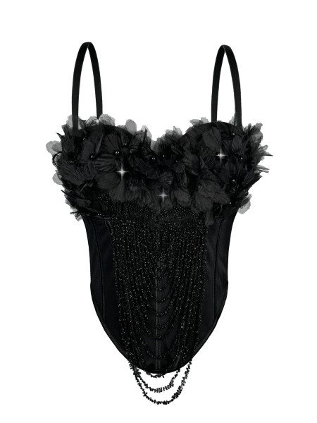 Handmade floral tassel camisole, backless strapless, and fishbone corset worn externally