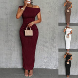 Water ripple sloping shoulder dress