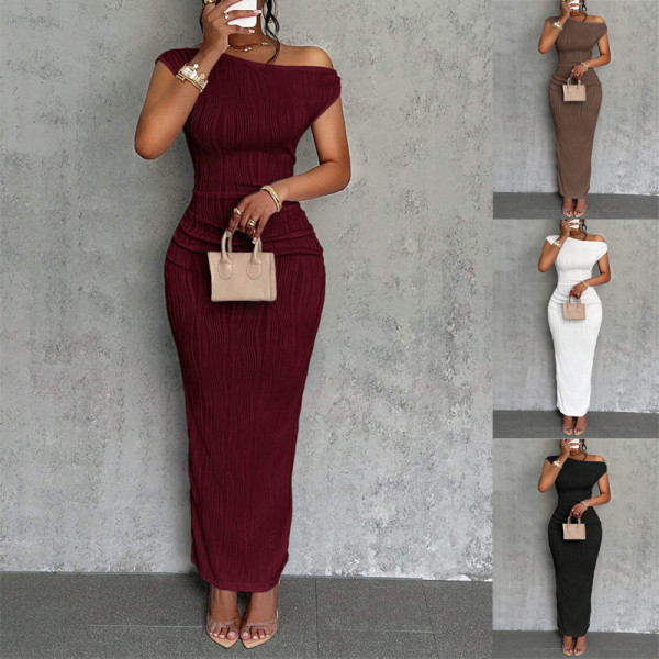 Water ripple sloping shoulder dress