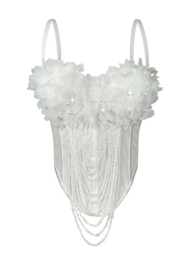 Handmade floral tassel camisole, backless strapless, and fishbone corset worn externally