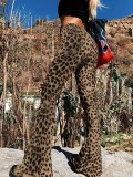 Leopard Print Micro Flare High-Waisted Elastic Leggings