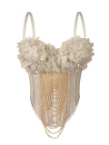 Handmade floral tassel camisole, backless strapless, and fishbone corset worn externally