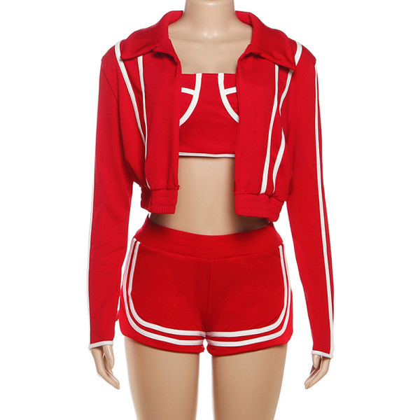 Long sleeved lapel strapless suspender shorts set