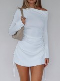 Drawstring long sleeved hip hugging skirt