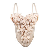 3D floral camisole top, fishbone bra, inner layer