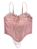 Handmade floral tassel camisole, backless strapless, and fishbone corset worn externally
