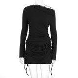 Drawstring long sleeved hip hugging skirt