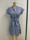 Sleeveless striped lace up dress