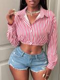 Vertical striped long sleeved button up shirt