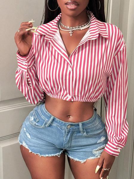 Vertical striped long sleeved button up shirt