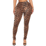 Leopard print high waisted tight pants