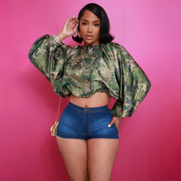 Bat sleeve zipper jacket short top