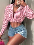 Vertical striped long sleeved button up shirt