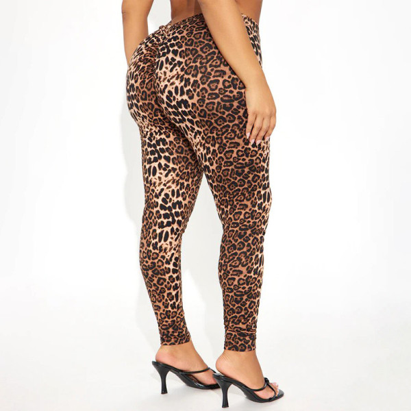 Leopard print high waisted tight pants