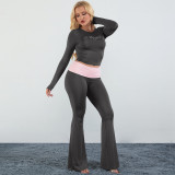 Diamond contrasting round neck long sleeved flared pants two-piece set