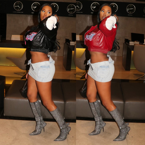 Double layer threaded PU leather embroidered baseball jersey