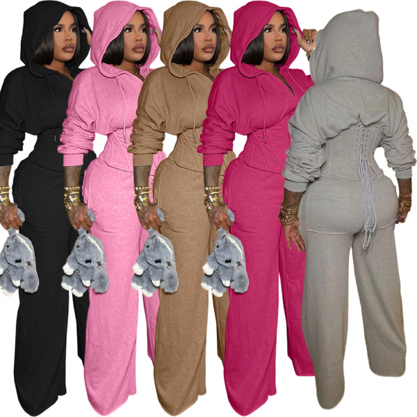 Tie up waist two-piece set