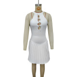 Concave strip splicing pleated hip hugging dress