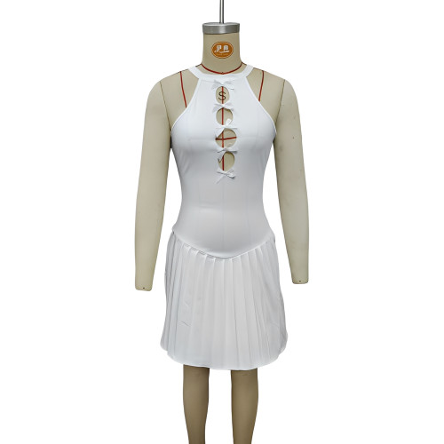 Concave strip splicing pleated hip hugging dress