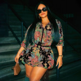 Jacquard long sleeved zipper top and short skirt set
