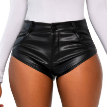 High-waisted elastic shorts faux leather pants High-waisted elastic shorts faux leather pants