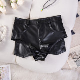 High-waisted elastic shorts faux leather pants